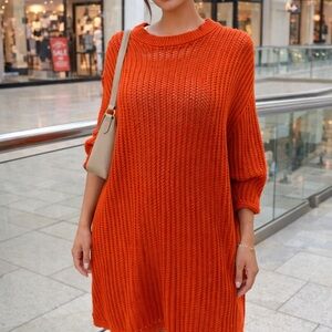 ZARA Orange Knit Sweater Dress Oversized Long Sweater Women Size M